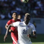 United States' Gyasi Zardes looks at the ball during the second half of a friendly soccer match against Panama, Sunday, Feb. 8, 2015, in Carson, Calif. The United States won 2-0. (AP Photo/Jae C. Hong)