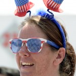 Stacy Porter of New Port Richey, Fla. shows off her Independence Day outfit in the infield at Daytona International Speedway prior to a NASCAR Xfinity series auto race, Saturday, July 4, 2015, in Daytona Beach, Fla. (AP Photo/Phelan M. Ebenhack)

