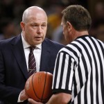 Arizona State coach Herb Sendek talks with the referee during the first half of an NCAA college basketball game against UCLA, Wednesday, Feb. 18, 2015, in Tempe, Ariz. (AP Photo/Matt York)