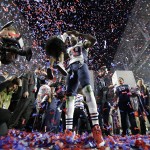 New England Patriots wide receiver Brandon LaFell (19) celebrates after the Patriots beat the Seattle Seahawks in the NFL Super Bowl XLIX football game Sunday, Feb. 1, 2015, in Glendale, Ariz. (AP Photo/Matt Rourke)