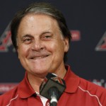 Arizona Diamondbacks Chief Baseball Officer Tony La Russa smiles as he talks about his upcoming induction ceremony to the Baseball Hall of Fame prior to a baseball game Tuesday, July 22, 2014, in Phoenix. (AP Photo)