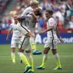 United States' Abby Wambach celebrates her goal with teammate Megan Rapinoe during the first half of a FIFA Women's World Cup soccer match against Nigeria, Tuesday, June 16, 2015 in Vancouver, New Brunswick, Canada (Jonathan Hayward/The Canadian Press via AP) 