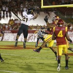 Arizona State's Jaelen Strong catches a 49-yard "hail mary" pass from Mike Bercovici to defeat USC on the final play of the game on Saturday, Oct. 4, 2014 at Memorial Coliseum in Los Angeles, CA. (AP Photo/The Arizona Republic, Rob Schumacher)