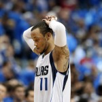 Dallas Mavericks' Monta Ellis (11) walks off the court after Game 3 in an NBA basketball first-round playoff series against the Houston Rockets, Friday, April 24, 2015, in Dallas. Ellis had 34-points in the 130-128 loss to the Rockets. (AP Photo/Tony Gutierrez)