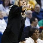Arizona State head coach Charli Turner Thorne coaches her team against Vanderbilt during the first half in a first-round game in the NCAA women's college basketball tournament, Saturday, March 22, 2014, in Toledo, Ohio. (AP Photo/Rick Osentoski)