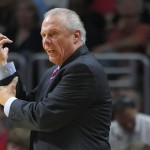 Wisconsin head coach Bo Ryan motions towards an official during the first half of a college basketball regional final against Arizona in the NCAA Tournament, Saturday, March 28, 2015, in Los Angeles. (AP Photo/Mark J. Terrill)