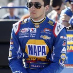 Chase Elliott waits during qualifying for the NASCAR Xfinity Series auto race on Saturday, March 14, 2015, in Avondale, Ariz. (AP Photo/Rick Scuteri)