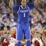 Kentucky guard James Young celebrates during the second half of an NCAA Final Four tournament college basketball semifinal game against Wisconsin Saturday, April 5, 2014, in Arlington, Texas. (AP Photo/David J. Phillip)