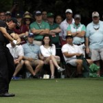 Phil Mickelson tees off on the seventh hole during the fourth round of the Masters golf tournament Sunday, April 12, 2015, in Augusta, Ga. (AP Photo/Matt Slocum)