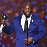 NFL player Devon Still, of the Cincinnati Bengals, accepts the Jimmy V award for perseverance at the ESPY Awards at the Microsoft Theater on Wednesday, July 15, 2015, in Los Angeles. (Photo by Chris Pizzello/Invision/AP)