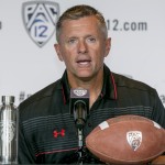 Utah Head Coach Kyle Whittingham takes questions at the 2014 Pac-12 NCAA college football media days at Paramount Studios in Los Angeles Wednesday, July 23, 2014. (AP Photo)