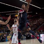 United States's DeMar Derozan, right,goes for basket to dunk against Turkey'during the Group C Basketball World Cup match, in Bilbao northern Spain, Sunday, Aug. 31, 2014. The 2014 Basketball World Cup competition take place in various cities in Spain from last Aug. 30 through to Sept. 14. (AP Photo/Alvaro Barrientos)