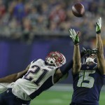 New England Patriots strong safety Malcolm Butler (21) defends an incomplete pass intended for Seattle Seahawks wide receiver Jermaine Kearse (15) during the second half of NFL Super Bowl XLIX football game Sunday, Feb. 1, 2015, in Glendale, Ariz. (AP Photo/Brynn Anderson)