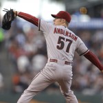 Arizona Diamondbacks' Chase Anderson works against the San Francisco Giants in the first inning of a baseball game Friday, June 12, 2015, in San Francisco. (AP Photo/Ben Margot)
