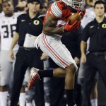 Ohio State's Billy Price catches a pass during the first half of the NCAA college football playoff championship game against Oregon Monday, Jan. 12, 2015, in Arlington, Texas. (AP Photo/LM Otero)