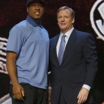 Mississippi State linebacker Benardrick McKinney poses for photos with NFL commissioner Roger Goodell after being selected by the Houston Texans as the 43rd pick in the second round of the 2015 NFL Football Draft, Friday, May 1, 2015, in Chicago. (AP Photo/Charles Rex Arbogast)