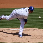  Los Angeles Dodgers starting pitcher Josh Beckett throws to the plate during the second inning of a baseball game against the Arizona Diamondbacks, Sunday, April 20, 2014, in Los Angeles. (AP Photo/Mark J. Terrill)