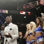 Singer Tyrese, left, sings the National Anthem before the WBC-WBA welterweight title boxing fight between Floyd Mayweather Jr. and Marcos Maidana Saturday, May 3, 2014, in Las Vegas. (AP Photo/Isaac Brekken)
