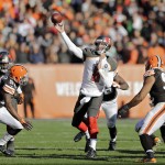 Tampa Bay Buccaneers quarterback Mike Glennon throws a pass against the Cleveland Browns in the third quarter of an NFL football game, Sunday, Nov. 2, 2014, in Cleveland. (AP Photo/Tony Dejak)