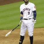  Houston Astros' Marwin Gonzalez tosses his bat after striking out against the Arizona Diamondbacks to end the fourth inning of a baseball game Wednesday, June 11, 2014, in Houston. (AP Photo/Pat Sullivan)