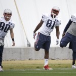 New England Patriots wide receiver Danny Amendola (80), tight end Timothy Wright (81) and wide receiver Brandon LaFell (19) stretch during practice Thursday, Jan. 29, 2015, in Tempe, Ariz. The Patriots play the Seattle Seahawks in NFL football Super Bowl XLIX Sunday, Feb. 1. (AP Photo/Mark Humphrey)