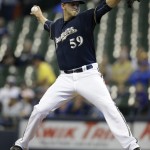 Milwaukee Brewers starting pitcher Tyler Wagner throws to the Arizona Diamondbacks during the first inning of a baseball game Sunday, May 31, 2015, in Milwaukee. (AP Photo/Jeffrey Phelps)