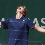 Russia's Andrey Rublev celebrates winning the junior boys final match of the French Open tennis tournament against Spain's Jaume Antoni Munar Clar at the Roland Garros stadium, in Paris, France, Saturday, June 7, 2014. Rublev won in two sets 6-2, 7-5. (AP Photo/Thibault Camus)
