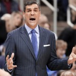 Villanova head coach Jay Wright pleads with an official during the first half of an NCAA tournament third-round college basketball game against North Carolina State, Saturday, March 21, 2015, in Pittsburgh. (AP Photo/Gene J. Puskar)