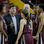 Arkansas Little Rock head coach Joe Foley talks with his players during the first half of a second round NCAA tournament college basketball game against Arizona State, Monday, March 23, 2015, Tempe, Ariz. (AP Photo/Matt York)
