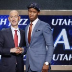 Duke guard Rodney Hood poses for photos with NBA commissioner Adam Silver after being selected 24th overall by the Utah Jazz during the 2014 NBA draft, Thursday, June 26, 2014, in New York. (AP Photo/Jason DeCrow)