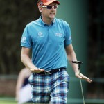  Ian Poulter, of England, addresses his ball on the sixth green during the fourth round of the Masters golf tournament Sunday, April 13, 2014, in Augusta, Ga. (AP Photo/Darron Cummings)