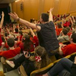 Wisconsin fans react as they watch the Wisconsin Duke game at the Memorial Union theater on the UW campus Monday, April 6, 2015, in Madison, Wis., during the NCAA Championship. (AP Photo/Andy Manis)