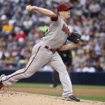 Arizona Diamondbacks starting pitcher Jeremy Hellickson works against the San Diego Padres in the first inning of a baseball game Saturday, June 27, 2015, in San Diego. (AP Photo/Lenny Ignelzi)
