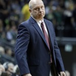 Arizona State coach Herb Sendek looks to his bench during the first half of an NCAA college basketball game against Oregon in Eugene, Ore., Tuesday, March 4, 2014. (AP Photo/Don Ryan)