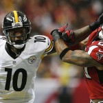 Pittsburgh Steelers wide receiver Martavis Bryant (10) is tackled by Atlanta Falcons free safety Dwight Lowery (20) during the first half of an NFL football game, Sunday, Dec. 14, 2014, in Atlanta. (AP Photo/Brynn Anderson)