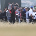 Tiger Woods of the United States reacts after a shot out of the rough during the final round of the British Open Golf Championship at Muirfield, Scotland, Sunday, July 21, 2013. (AP Photo/Scott Heppell)
