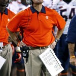 Illinois head coach Tim Beckman looks at the scoreboard against during the first half of an NCAA college football game Arizona State, Saturday, Sept. 8, 2012, in Tempe, Ariz. (AP Photo/Matt York)

