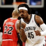 Brooklyn Nets' Gerald Wallace reacts after scoring against the Chicago Bulls during the second half in Game 7 of their first-round NBA basketball playoff series in New York, Saturday, May 4, 2013. (AP Photo/Julio Cortez)