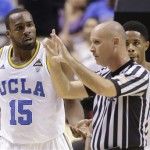 UCLA's Shabazz Muhammad reacts as he is called for charging on Oregon in the first half of an NCAA college basketball game in the Pac-12 Conference tournament, Saturday, March 16, 2013, in Las Vegas. (AP Photo/Julie Jacobson)
