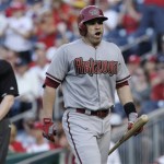 Arizona Diamondbacks' Miguel Montero walks back to the dugout after striking out in the first inning of a baseball game against the Washington Nationals at Nationals Park in Washington, Tuesday, June 25, 2013. (AP Photo/Susan Walsh)