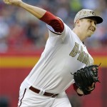 Arizona Diamondbacks pitcher Trevor Cahill delivers a pitch against the Texas Rangers during the second inning of an interleague baseball game, Monday, May 27, 2013, in Phoenix. (AP Photo/Matt York)