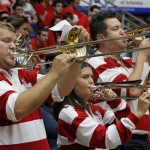  Jared Judy, far left, plays with Arizona's pep band before the start of the game against Rhode Island in an college NCAA basketball game, Tuesday, Nov. 19, 2013 in Tucson, Ariz. This is in the second round of the NIT. (AP Photo/John Miller) 