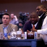 Former NFL players Kurt Warner, from left, Warren Sapp and LaDainian Tomlinson watch a video presentation during a news conference in which the NFL announced the launch of NFL Now, a multimedia effort to engage fans with the league, Thursday, Jan. 30, 2014, in New York, N.J. The Seattle Seahawks are scheduled to play the Denver Broncos in the NFL Super Bowl XLVIII football game on Sunday, Feb. 2, at MetLife Stadium in East Rutherford, N.J. (AP Photo)