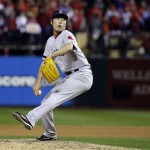  Boston Red Sox relief pitcher Koji Uehara throws during the ninth inning of Game 3 of baseball's World Series against the St. Louis Cardinals Saturday, Oct. 26, 2013, in St. Louis. (AP Photo/Matt Slocum)