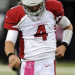 Arizona Cardinals quarterback Kevin Kolb walks toward the sideline after being sacked during the second quarter of an NFL football game against the St. Louis Rams, Thursday, Oct. 4, 2012, in St. Louis. (AP Photo/L.G. Patterson)