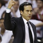 Miami Heat head coach Erik Spoelstra reacts to play against the San Antonio Spurs during the first half in Game 7 of the NBA basketball championships, Thursday, June 20, 2013, in Miami. (AP Photo/Lynne Sladky)