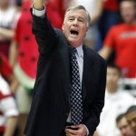  California's Head Coach Mike Montgomery signals a defensive play in to his team in the first half against Arizona during an NCAA college basketball game on Wednesday, Feb. 26, 2014, in Tucson, Ariz. Arizona won 87-59. (AP Photo/John MIller)
