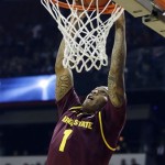  Arizona State's Jahii Carson dunks during the first half of an NCAA college basketball game against UNLV on Tuesday, Nov. 19, 2013, in Las Vegas. (AP Photo/Isaac Brekken)