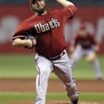 Arizona Diamondbacks starting pitcher Wade Miley delivers to Tampa Bay Rays' Desmond Jennings during the first inning of an interleague baseball game on Wednesday, July 31, 2013, in St. Petersburg, Fla. (AP Photo/Chris O'Meara)