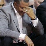 Phoenix Suns head coach Alvin Gentry reacts late in the fourth quarter of their 117-77 loss to the Detroit Pistons in an NBA basketball game, Wednesday, Nov. 28, 2012, in Auburn Hills, Mich. (AP Photo/Duane Burleson)